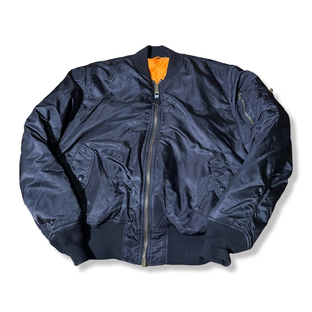 Alpha Industries MA-1 Bomber Jacket Mens L Black Excellent Flight Military Zip